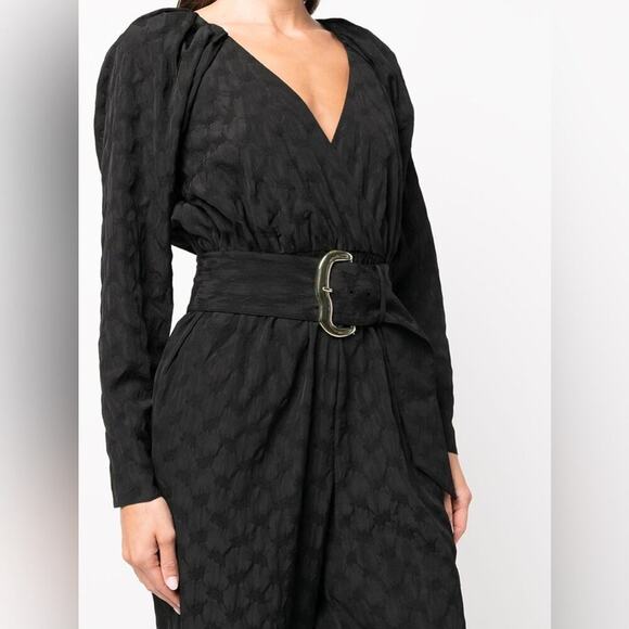 TANYA TAYLOR Talisia Straight Leg Belted Jumpsuit Black Long Sleeve V Neck NEW - Picture 11 of 13